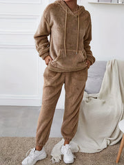 Solid Fuzzy Fleece Hoodie & Joggers Set