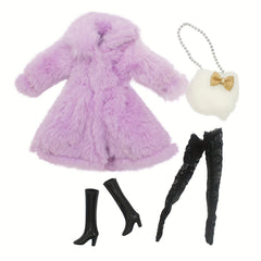 Faux Fur Coat, Stockings, Shoes for 29-21 cm Doll