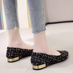 Women's Tweed Flat Shoes Almond Toe Slip On Soft Sole Shoes
