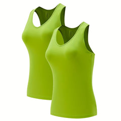 2pcs Solid Slim Fit V Neck Sports Tank Top Women's Tops