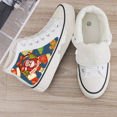 Santa Print Plush Lined Chunky Canvas Sneakers