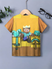 Pixel King Print Boy's T shirt Short Sleeve Crew Neck Casual Summer Tee Tops