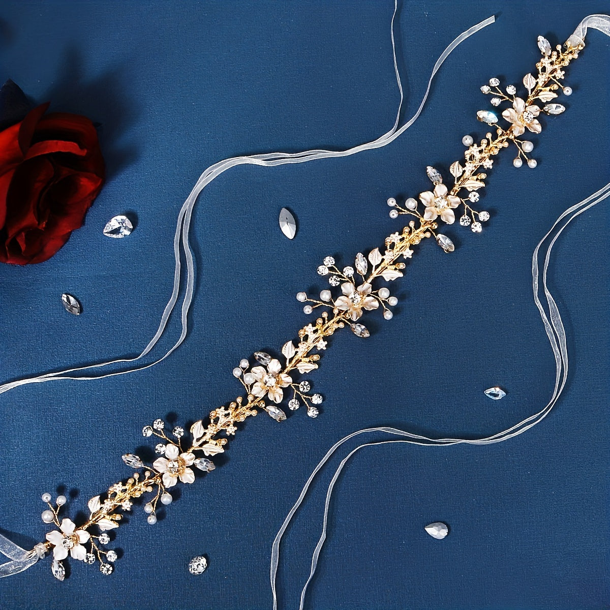 Flower Charm Rhinestone Headband Bridal Wedding Hair Accessory