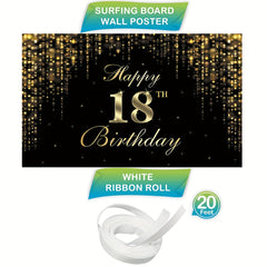 Happy 18th Birthday Banner Backdrop Golden Sweet 18 Birthday Sign