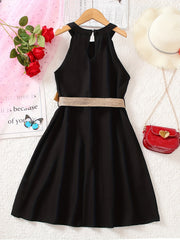 Girls Vintage Halter Neck Sleeveless Dress for Vacation Party