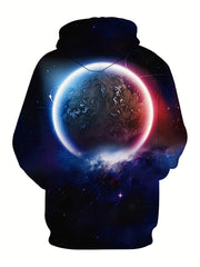 Planet Print Hoodies For Men Graphic Sweatshirt With Kangaroo Pocket