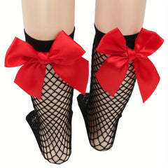 Girls Kids Bowknot Princess Socks Mesh Breathable Fishnet Cotton Socks