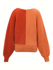 Colorblock Long Sleeve Surplice Neck Sweater