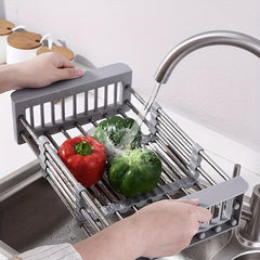 Retractable Sink Drain Rack Stainless Steel Over Sink Dish Drying Rack