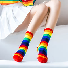 Rainbow Stripe Socks Retro Mid Tube Women's Stockings
