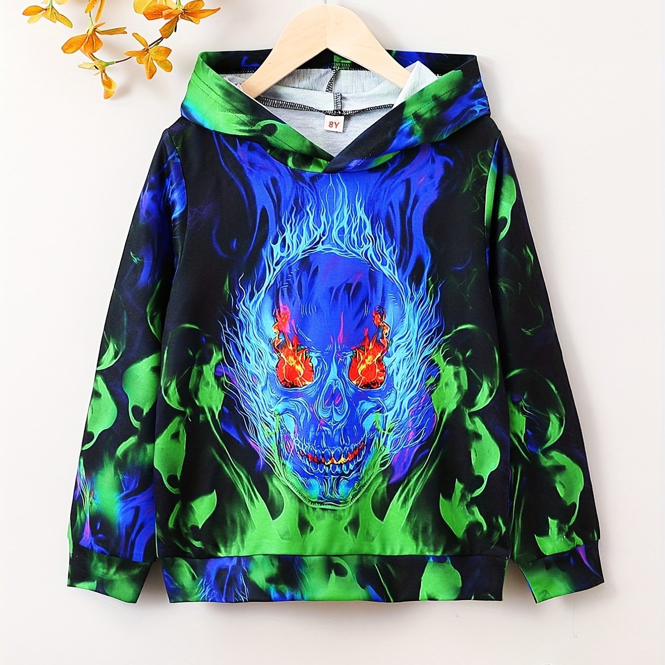 Flame Skull Boys Hoodie Long Sleeve Sweatshirt