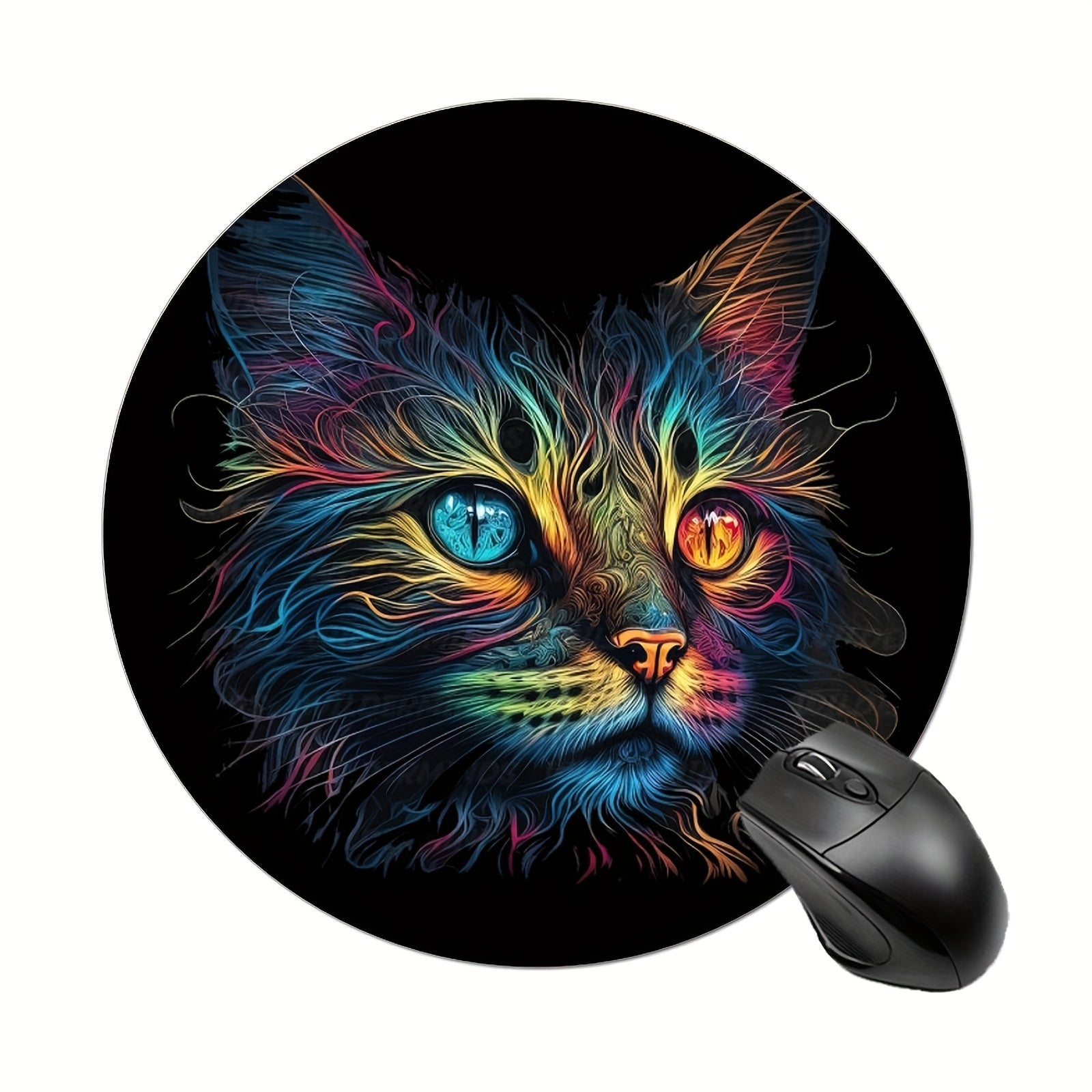 Cat Gaming Mouse Pad for Women & Girls, Non-slip Round Mousepad