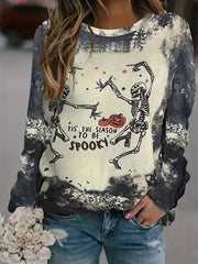 Dancing Skull Print Sweatshirt Crew Neck Long Sleeve Halloween Sweatshirt