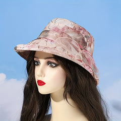 Rose Embroidery Mesh Bucket Hat Lightweight Thin Basin Hat