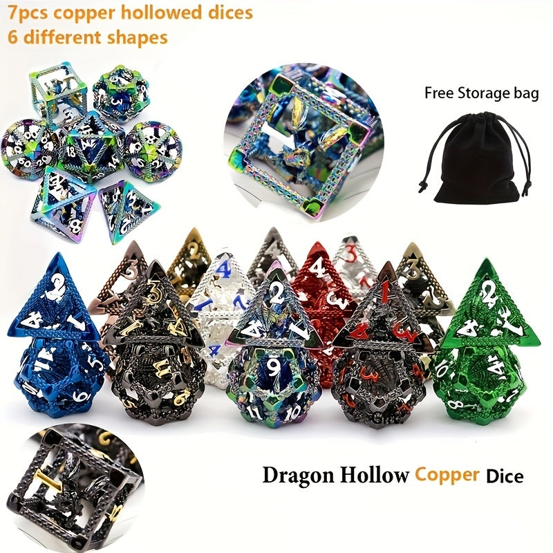 7pcs Antique Copper Flying Dragon Dice Set with Dice Storage Bag