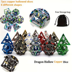 7pcs Antique Copper Flying Dragon Dice Set with Dice Storage Bag