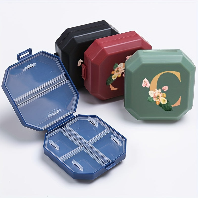 6 Compartment Pill Box C Letter Print Portable Medicine Dispensing Box