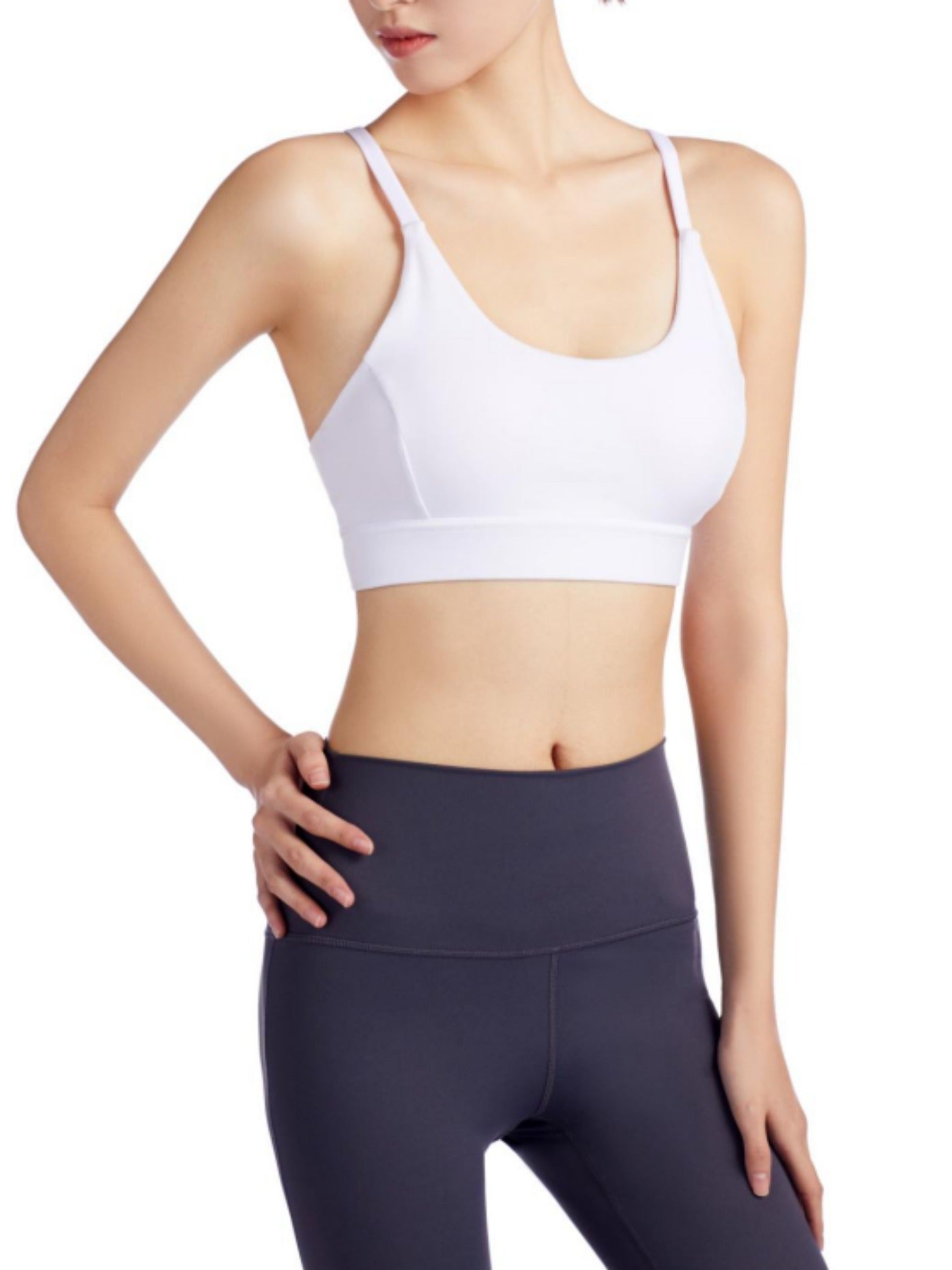 Women's Solid Shockproof Racer Back Yoga Sports Bra