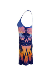 Coconut Tree Print Lounge Dress Short Sleeve Crew Neck Women's Loungewear