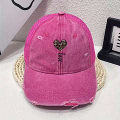 Leopard Print Distressed Baseball Cap for Women