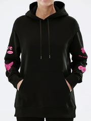 Butterfly & Flower Print Kangaroo Pocket Hoodie Women's Sweatshirt