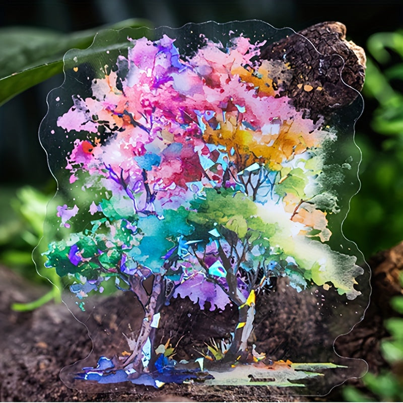 20pcs Tree Waterproof Stickers, 3.9In Hand Curtain Stickers, Water Bottle Decor