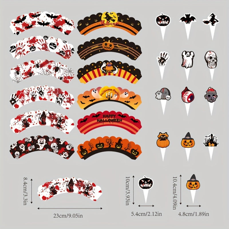6pcs Halloween Cupcake Wraps Cake Toppers Label Marking For Food