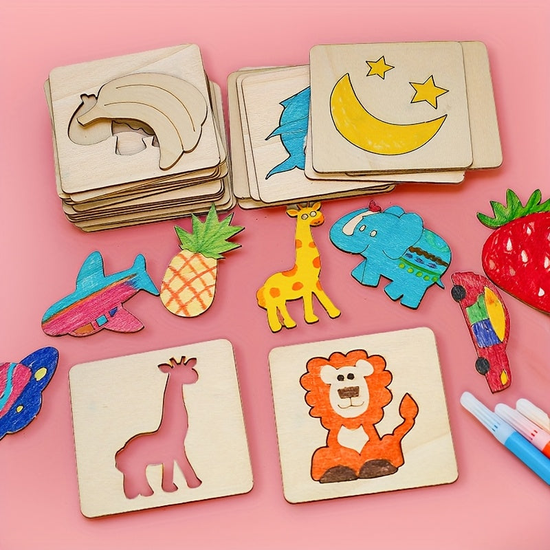 Wooden Hollow Painting Stencils Animal Fruit Patterns Doodle Templates