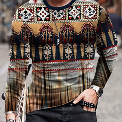 Ethnic Style Pattern Men's Long Sleeve Vintage Novelty T-shirt