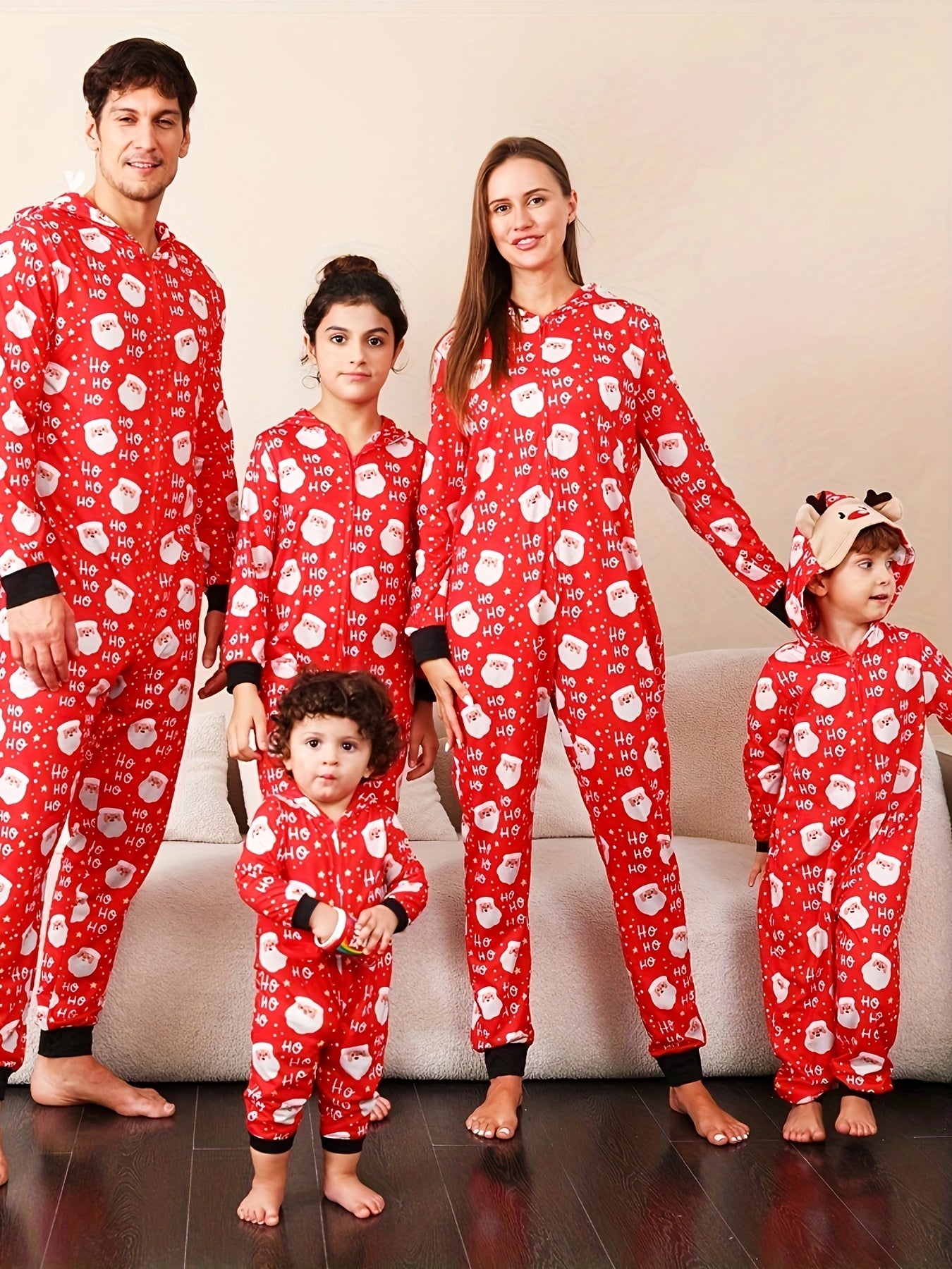 Christmas Cartoon Print Hooded Pajama Jumpsuit Women's Sleepwear