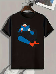 Man Pattern Print Comfy Sports T-shirt Men's Graphic Tee for Fitness Activities