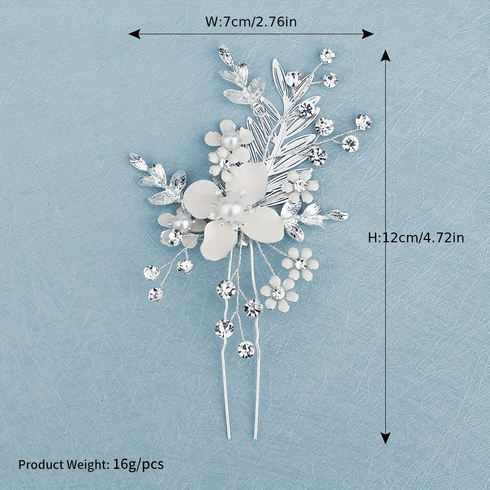 Flower Charm Hair Pin Rhinestone & Pearl Headwear Bridal Wedding Accessory