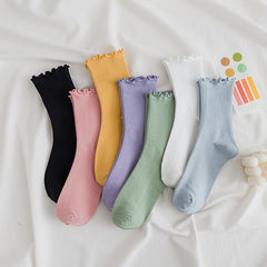 Solid Ruffle Quarter Socks For Women Retro Anklets Socks Gift