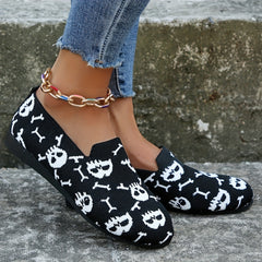 Women's Skull Print Flat Shoes Breathable Halloween Lightweight Shoes