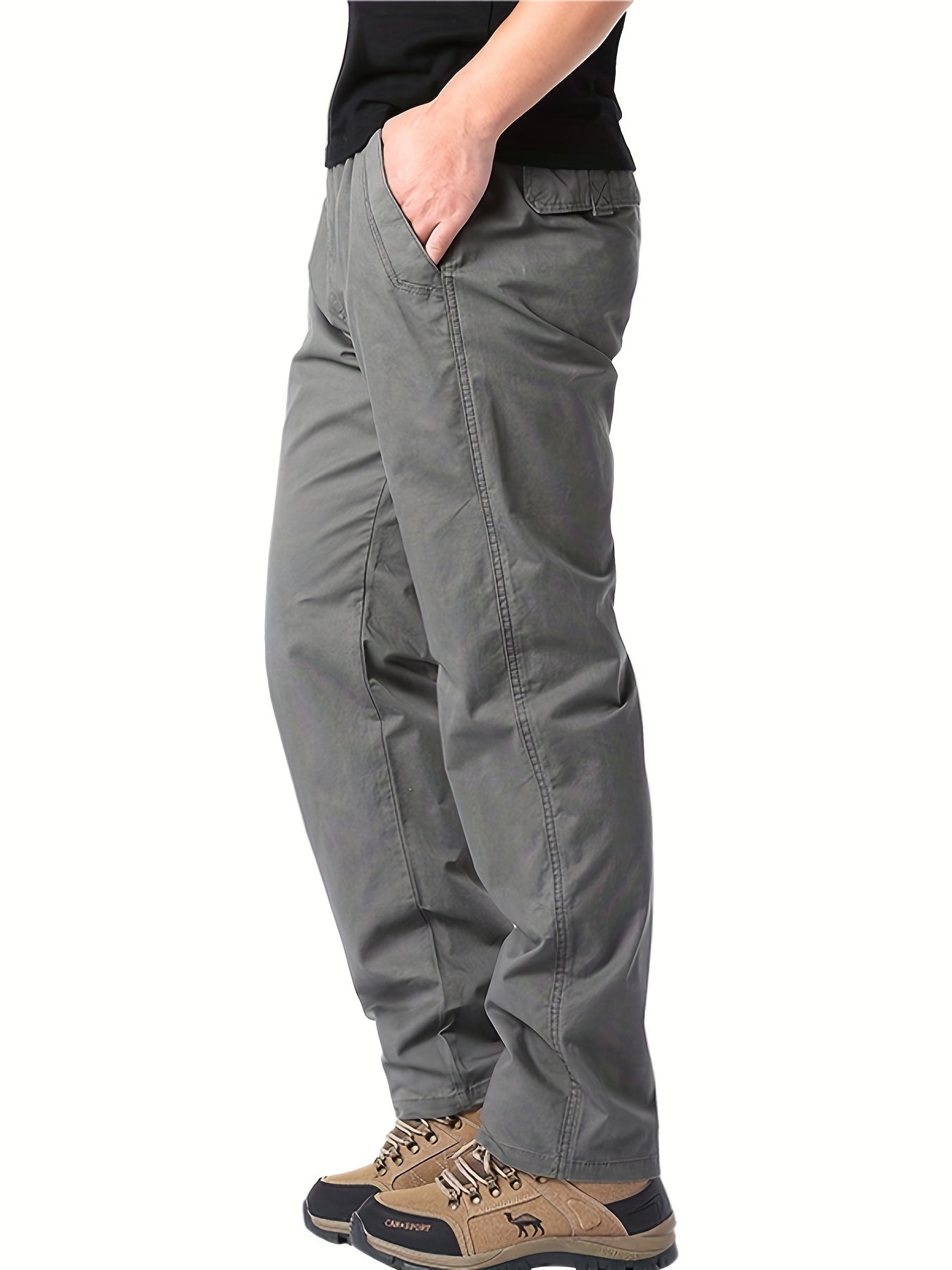 Men's Plain Cotton Cargo Pants Casual Loose Outdoor Work Pants