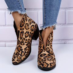 Women's Block Heel Ankle Boots Round Toe V cut Slip On Shoes Anti skid