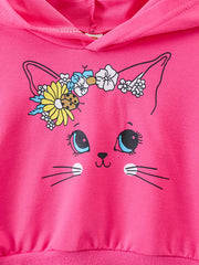 Cartoon Cat Pattern Girl's 2pcs Hoodie & Sweatpants Set