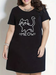 Cat & Letter Print Tee Sleep Dress