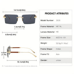 Rectangle Rimless Sunglasses Retro Gradient UV400 Sun Shades