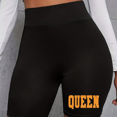 Women's Plus Letter Print High Rise Biker Shorts