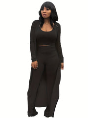 Three Piece Cardigan Top Pants Set for Women