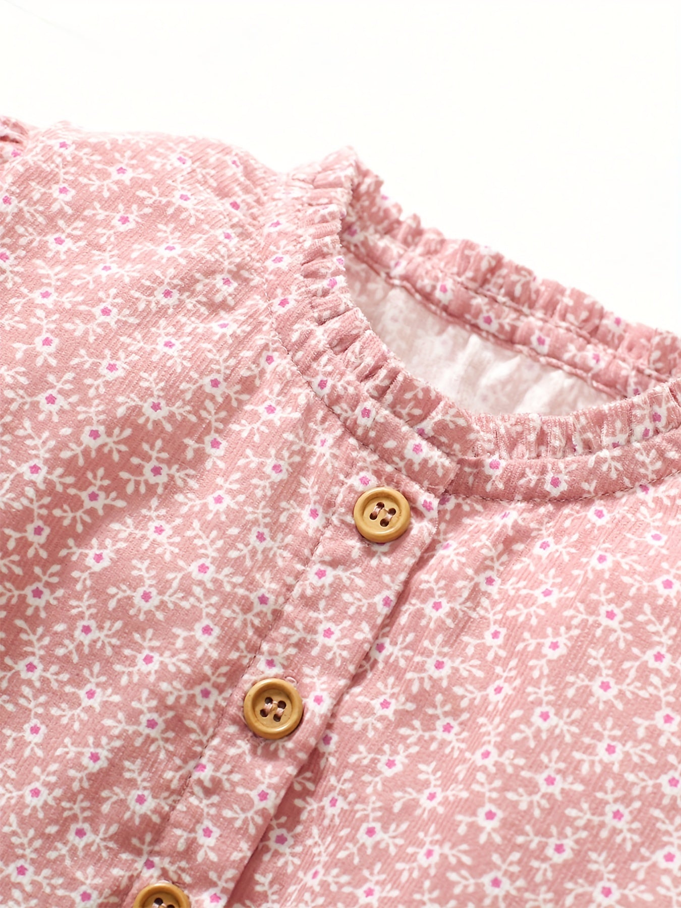 Girls Autumn Floral Print Dress Button Decor Soft Cotton Casual Kids Dress