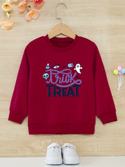 Cartoon Halloween Ghost Girls Sweatshirt Casual Fit Kids Pullover