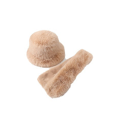 Winter Fur Hat Scarf Warm Bucket Hat For Women Fleece Beanie Hat