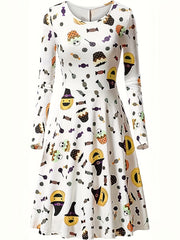 Halloween Casual Dress Women's Plus Graphic Print Long Sleeve Dress