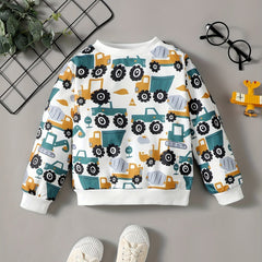 Cute Cartoon Car Print Long Sleeve Sweatshirt for Toddler Boys