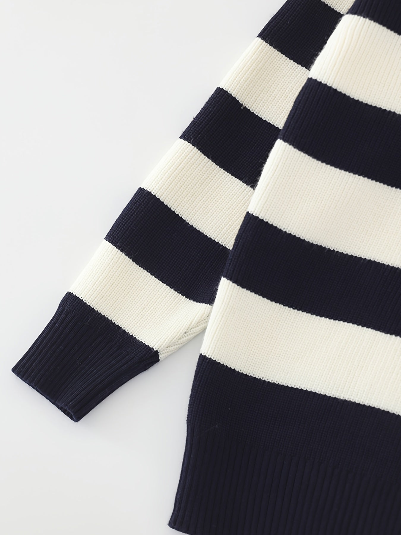 Girls' Striped Zip Collar Knitted Pullover Sweater
