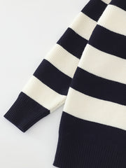 Girls' Striped Zip Collar Knitted Pullover Sweater