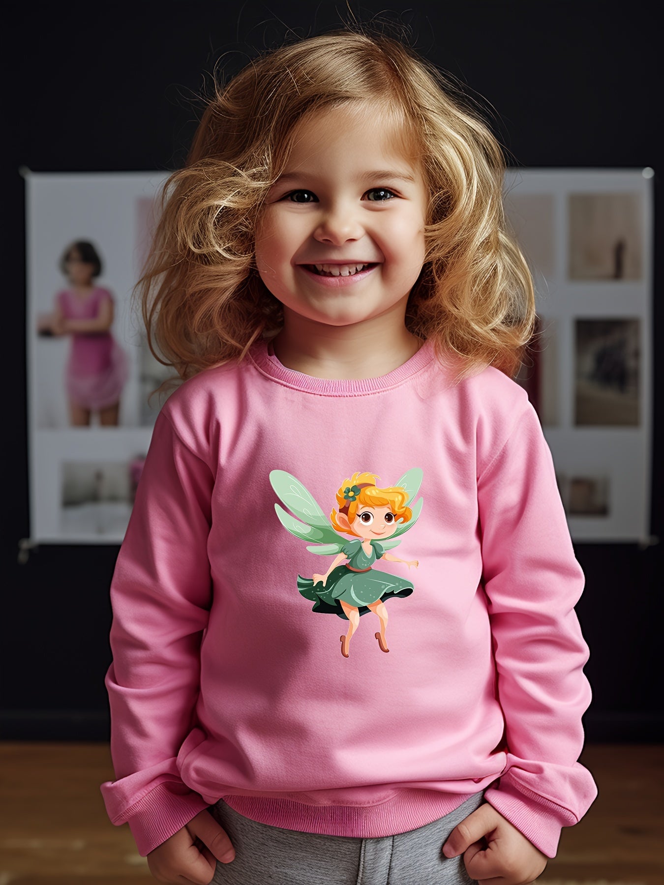 OERYUI Cartoon Elf Girl Print Crew Neck Pullover Top Kids Clothes Spring Fall