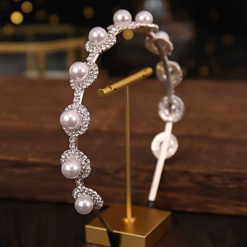 Crystal Faux Pearl Headband Earring Set Bridal Hair Accessories